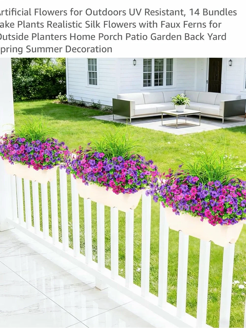 Artificial Outdoor Silk Flowers Planter in Purple & Pink